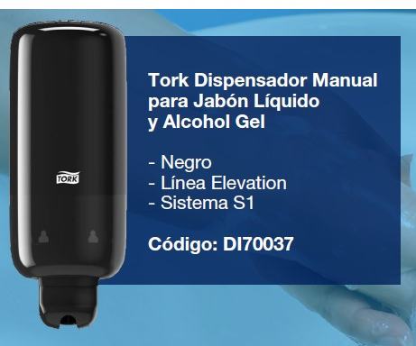 Dispensador de jabón y alcohol en Sachet de 1 Litro tork DI70037