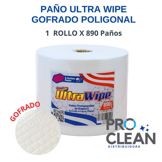Paño ultra wipe gofrado poligonal Rollo Jumbo x 890 paños 25 x 34 cm