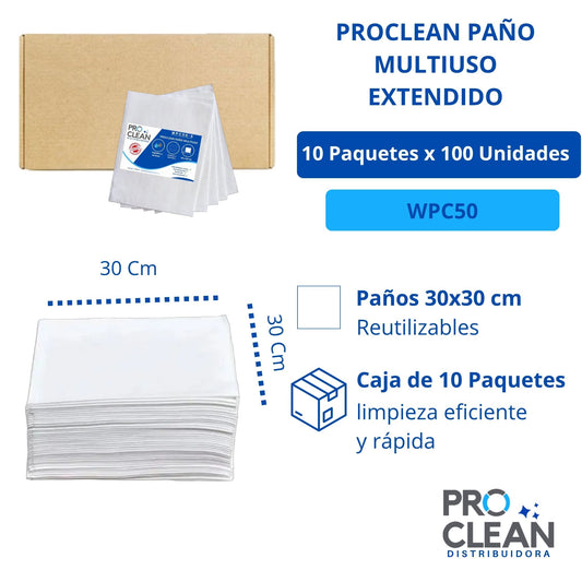 PROCLEAN PAÑO MULTIUSO EXTENDIDO 10 bolsas x 100 WPC50-S