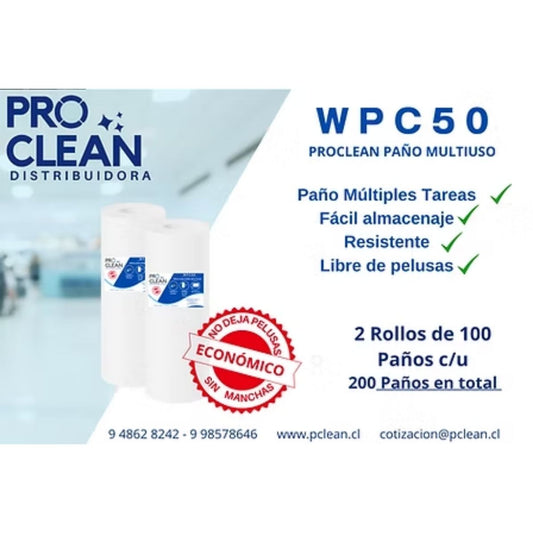 Paño Proclean multiuso 2 Rollos X 100 Paños WPC50