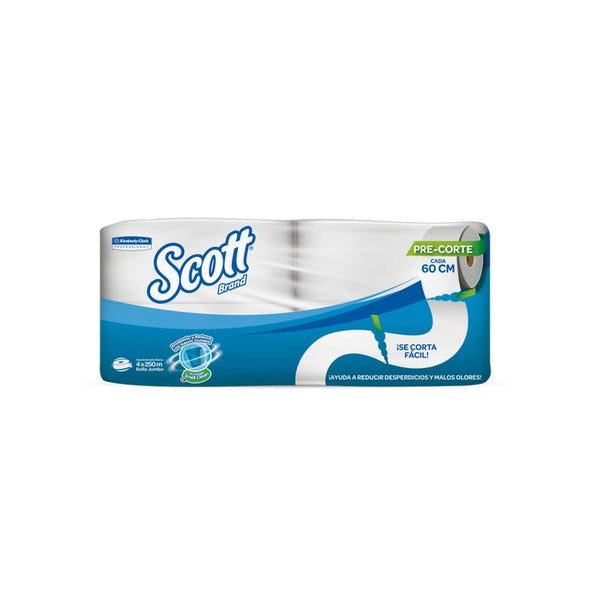 Papel higiénico pre cortado doble hoja con aroma 4 rollos X 250m Scott 30245194