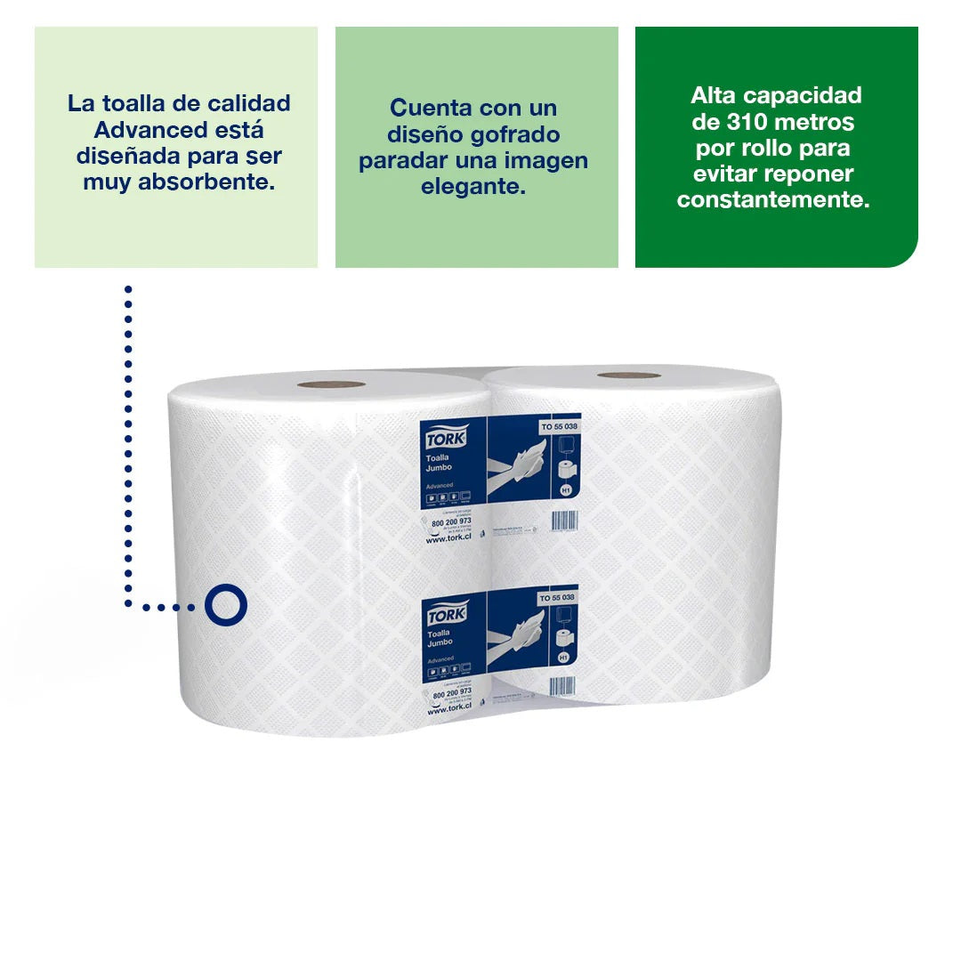 Toalla de papel rollo jumbo doble hoja 2X200 MT Tork TO55035