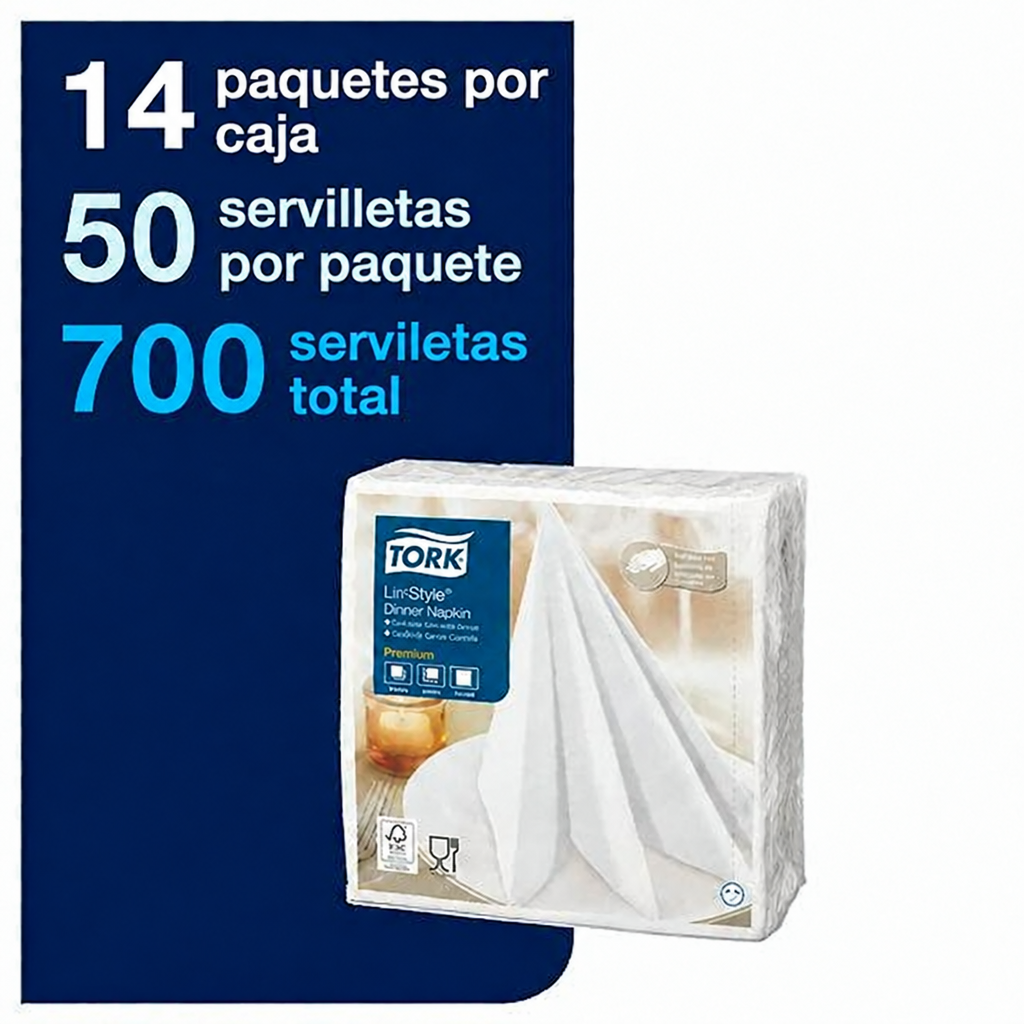 Servilleta Tork Premium LinStyle 14 paquetes de 50 unidades, 700 servilletas total