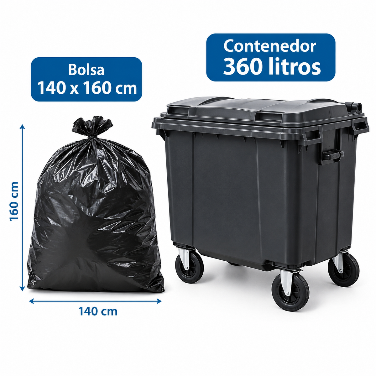 Bolsa de Basura Negra 140x160 Industrial – Paquete 10 Unidades