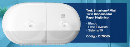 Dispensador de papel higiénico twin mini tork DI70065