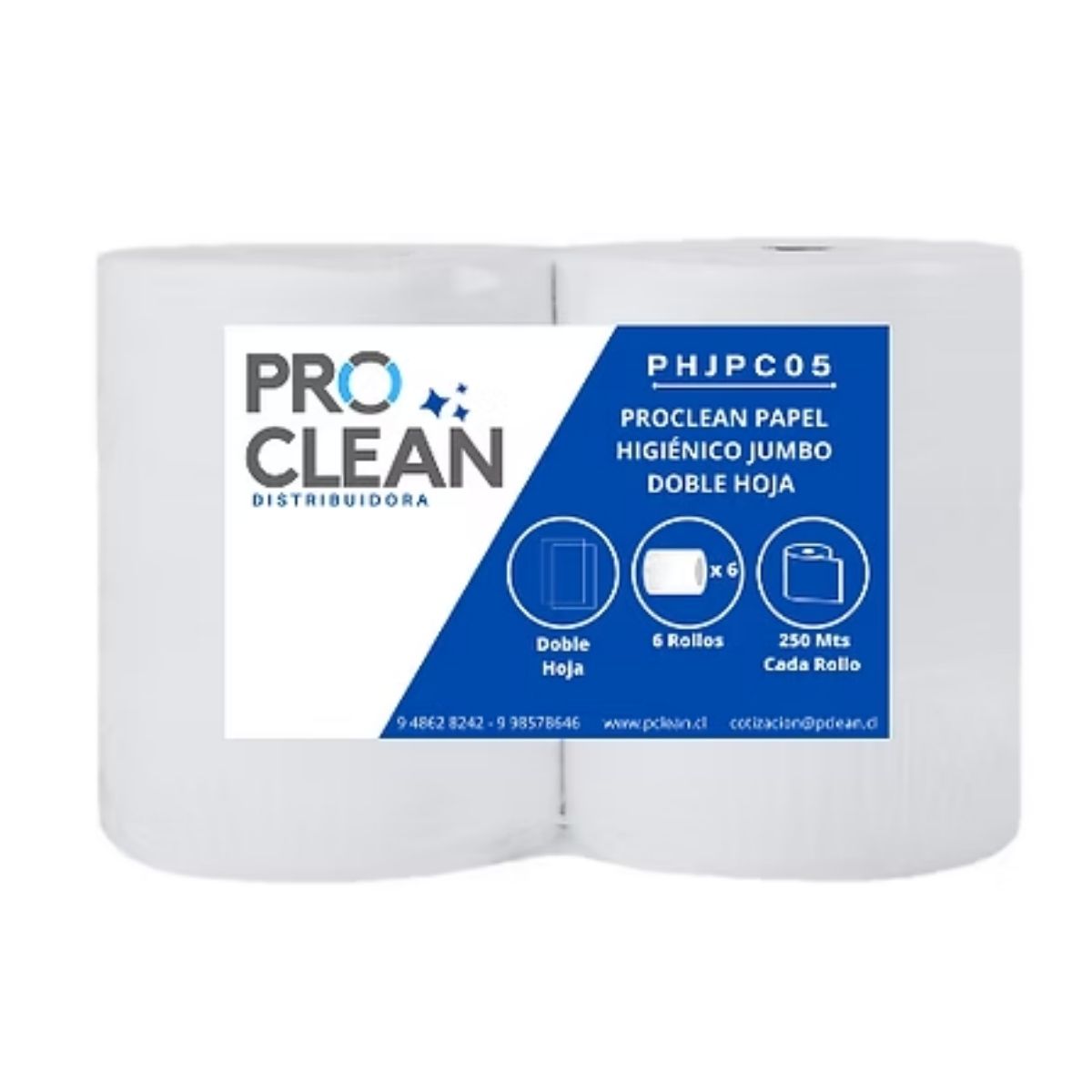 Papel higiénico jumbo Proclean  Doble Hoja 6x250 Metros PHJPC05