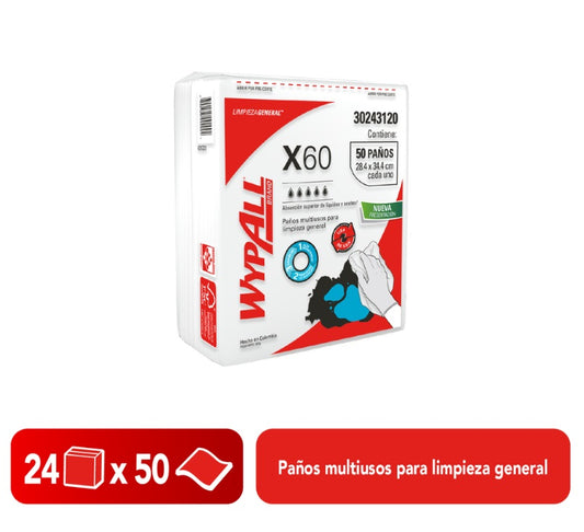 Paño Wypall X60 multiuso 24 Bolsas X 50 Paños 30243120