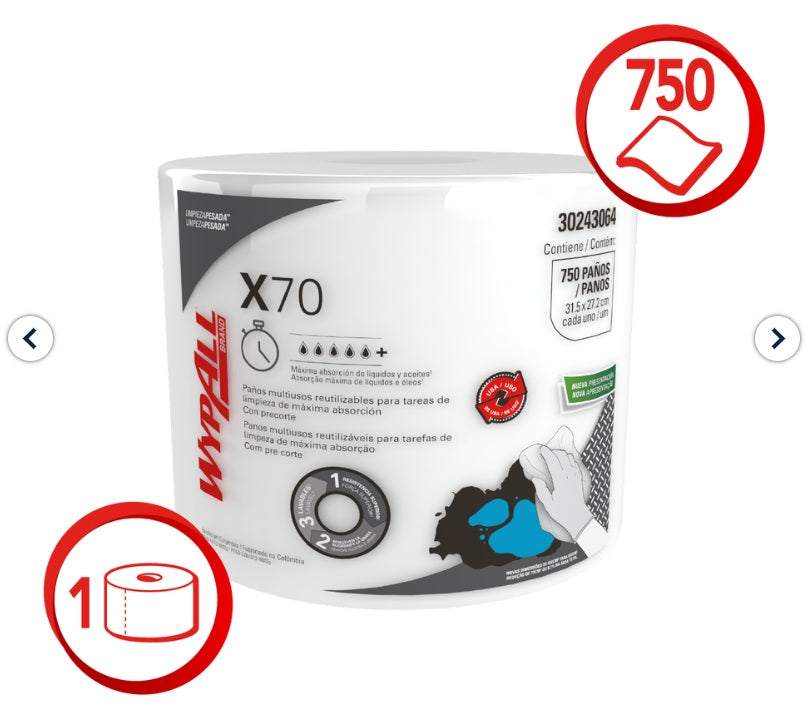 Paño Wypall X70 1 ROLLO X 750 Paños jumbo roll 30243064