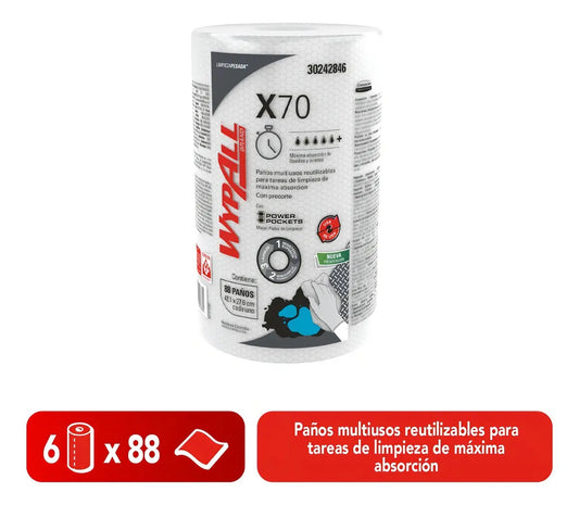 Paño Wypall X70 6 rollos X 88 Paños regular roll 30242846