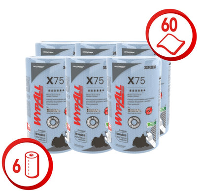 Paño Wypall X75 industrial azul 6 Rollos X 60 Paños 30242838