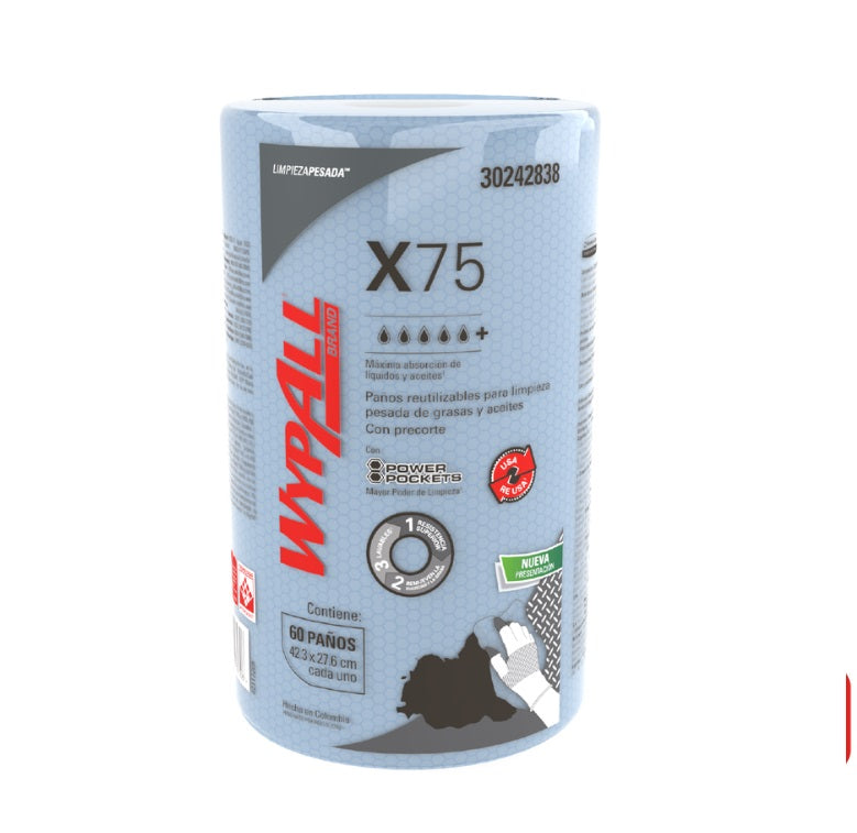 Paño Wypall X75 industrial azul 6 Rollos X 60 Paños 30242838