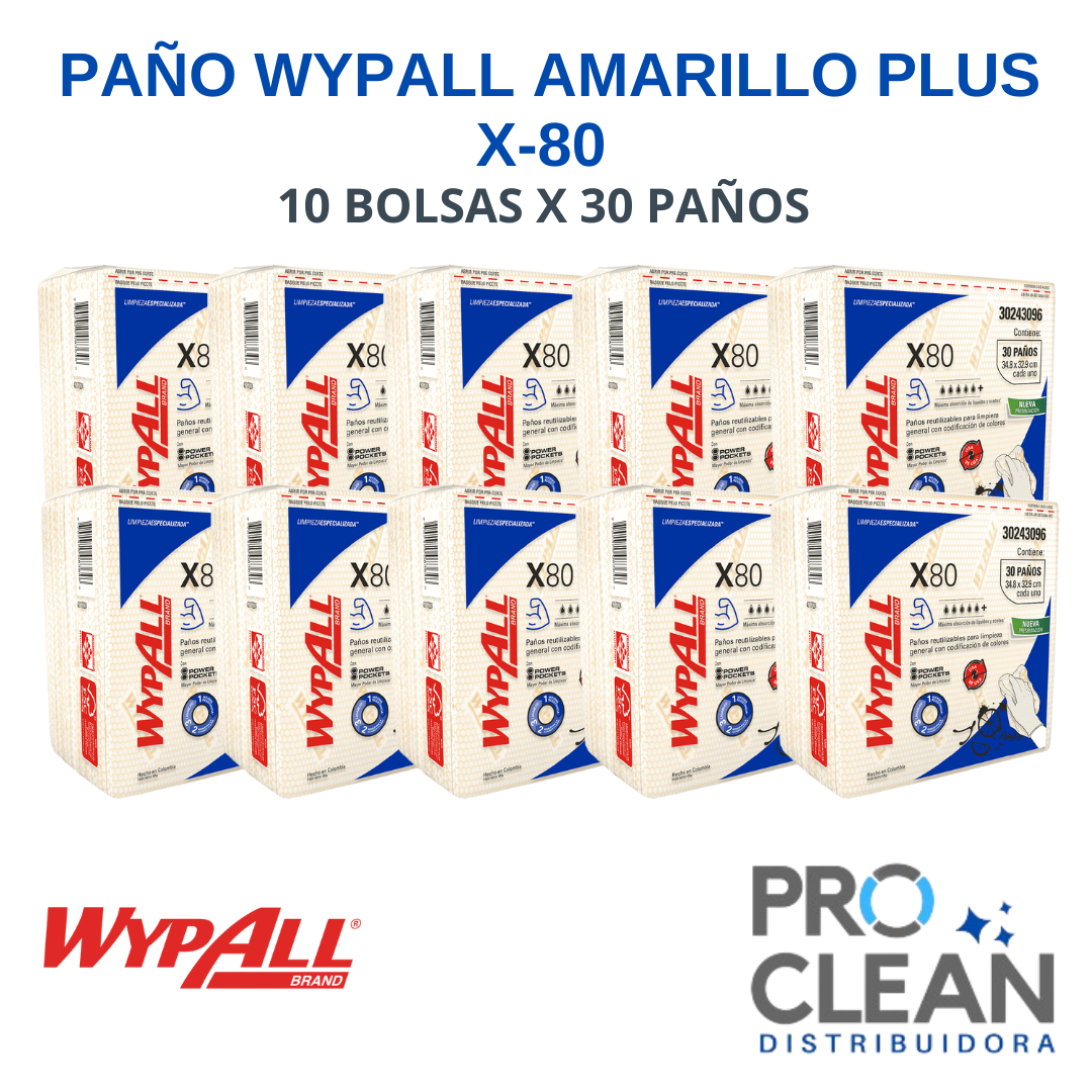 Paño Wypall X80 Amarillo plus 10 Bolsas X 30 Paños - 30243096