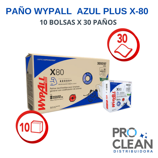 Paño Wypall X80 Azul plus 10 Bolsas X 30 Paños - 30243107