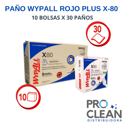 Paño Wypall X80 Rojo plus 10 Bolsas X 30 Paños - 30243076