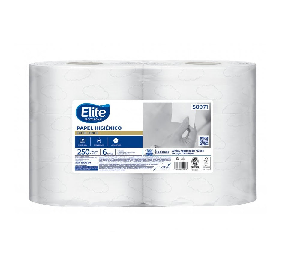 Papel Higiénico Jumbo DOBLE HOJA Excellence Elite Pack 6 Rollos x 250 m