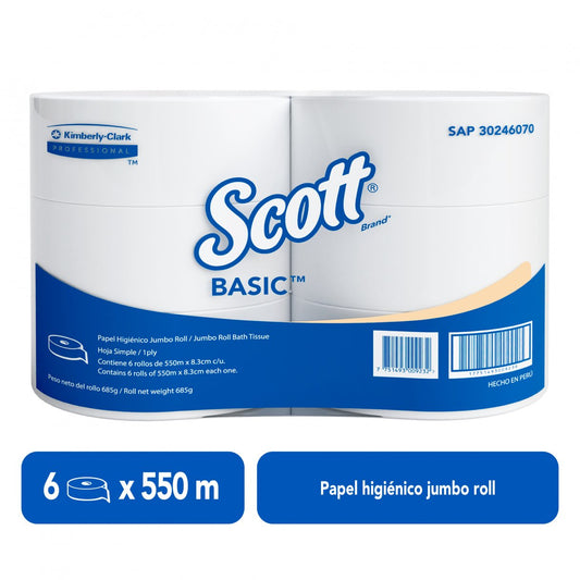 Papel higiénico jumbo Scott 6 Rollos x 550 Metros - 30227915