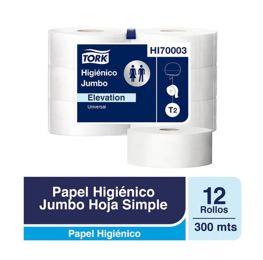 Papel higiénico jumbo hoja simple  12X300 MT Tork HI70003