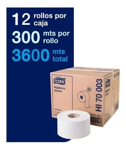 Papel higiénico jumbo hoja simple  12X300 MT Tork HI70003