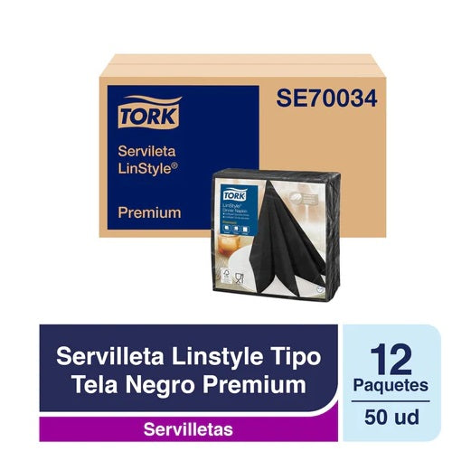 Servilleta premium negra 12 Packs X 50 Tork SE70034