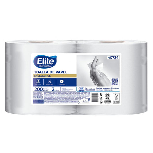 Toalla de Papel Elite 2 Rollos 200 m Doble Hoja 40724