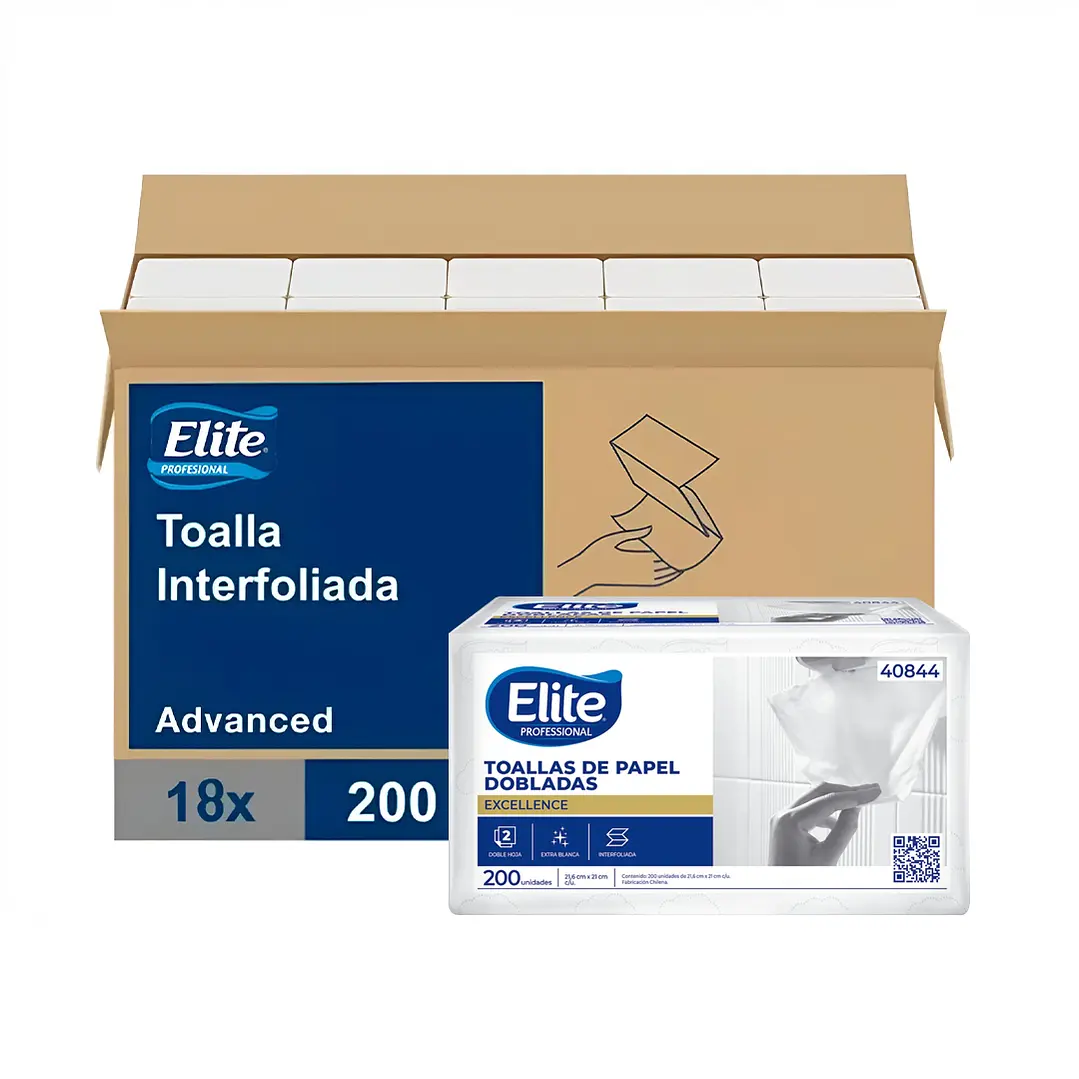 Toalla Interfoliada Doble Hoja 18 Pq x 200 Un Elite 40844
