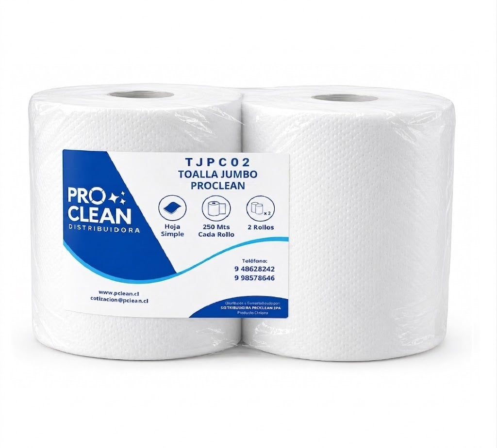 Toalla jumbo 2 Rollos x 250 Metros  Proclean TJPC02