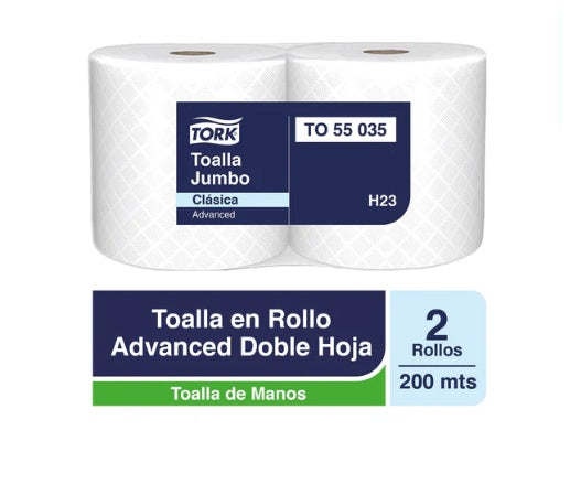 Toalla de papel rollo jumbo doble hoja 2X200 MT Tork TO55035