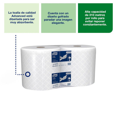 Toalla de papel rollo jumbo doble hoja 2X200 MT Tork TO55035