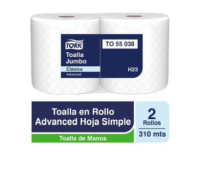 Toalla de papel rollo jumbo hoja simple 2X310 MT Tork TO55038