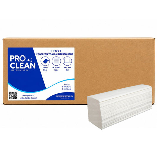 Toalla interfoliada Caja 16 X 200 UND Proclean TIPC01