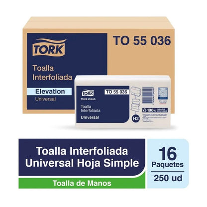 Toalla interfoliada Hoja Simple 16 Paquetes X250 Hojas Tork TO55036