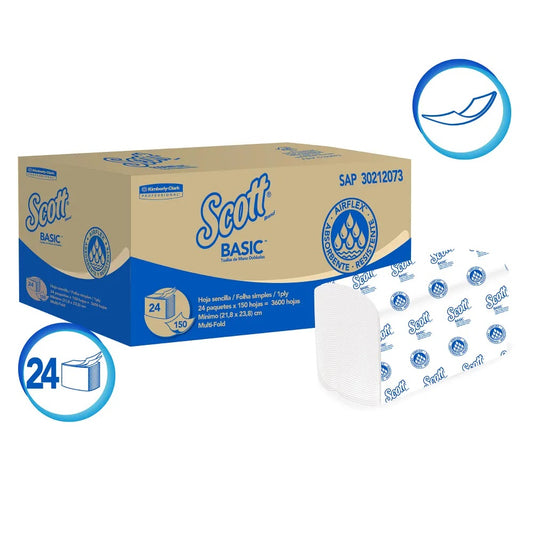 Toalla interfoliada hoja simple 24 Packs X 150 Hojas Scott 30212073