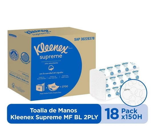 Toalla interfoliada supreme 18 Packs X 150 Hojas Kleenex 30228378