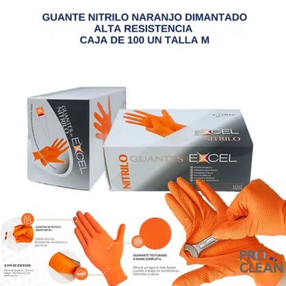 Guante Nitrilo Diamantado Naranjo Talla L
